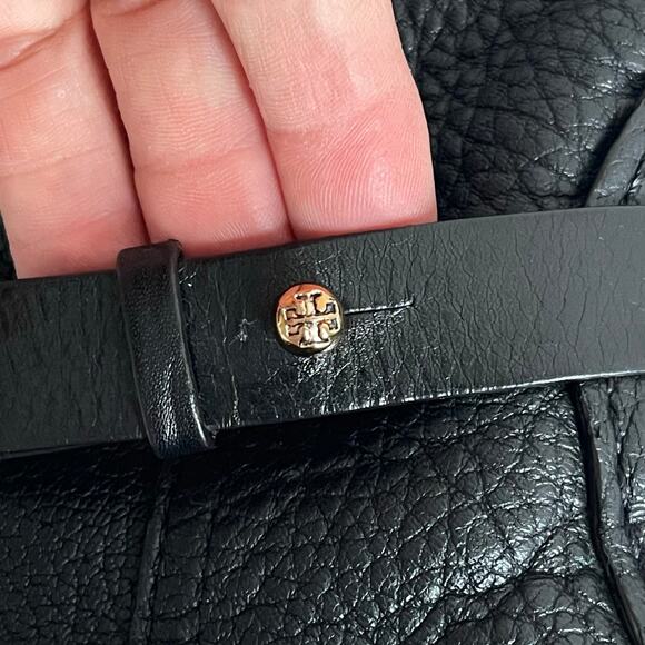 Tory Burch Leona Black Pebbled Leather Mid Calf Moto Boots Size 8 M - Picture 9 of 15